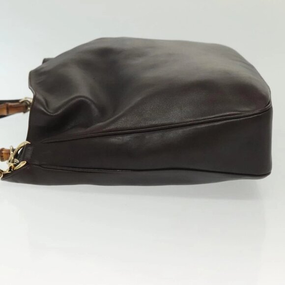 GUCCI Bamboo Hand Bag Leather 2way Black Gold 001 1577 Auth ep10141 - Picture 6 of 16
